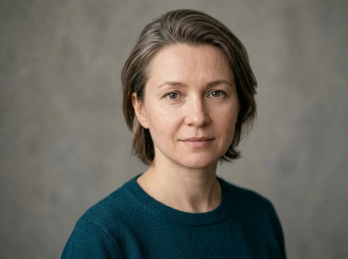 Аватар пациентки Елены П., женщина около 40 лет, нейтральный серый фон, реалистичное фото